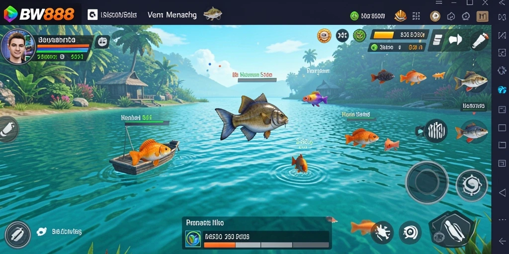 Screenshot gameplay BW888 dengan aksi memancing yang seru.