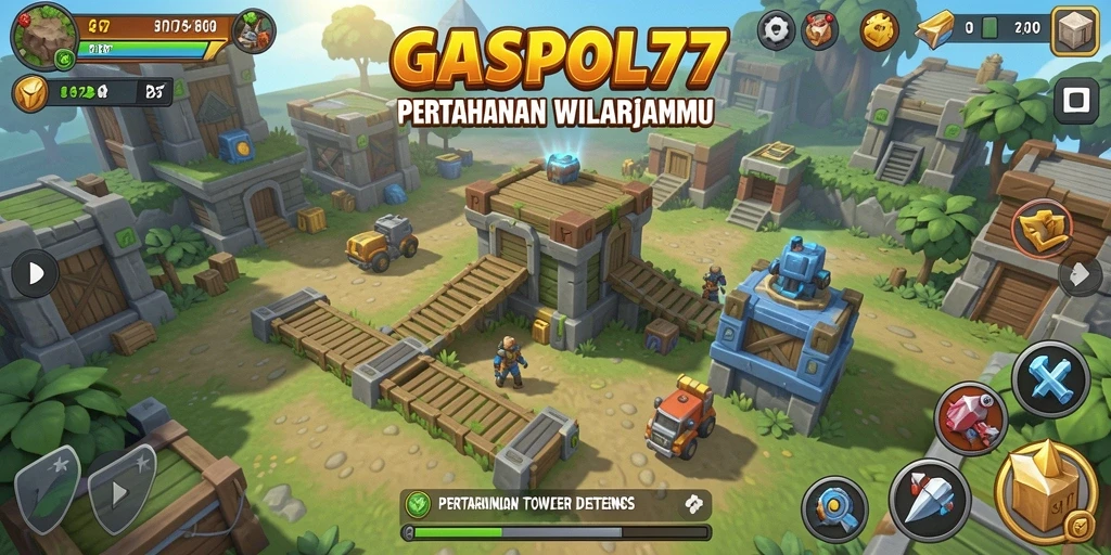 Screenshot gameplay GASPOL77 menampilkan aksi menegangkan dalam Tower Defense.