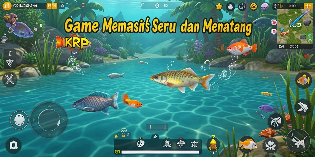 Screenshot gameplay KKRP yang menampilkan aktivitas memancing yang seru.