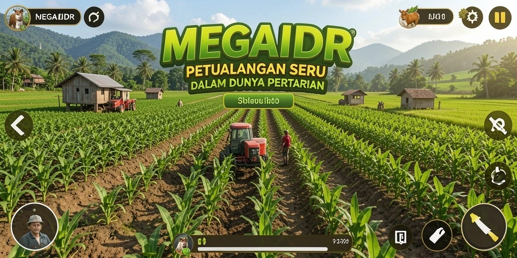 Tampilan gameplay <strong>MEGAIDR</strong> saat mengelola ladang pertanian yang indah.