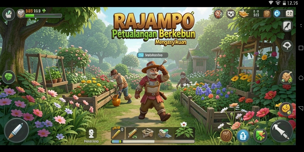 Tampilan gameplay RAJAMPO yang menarik saat berkebun.