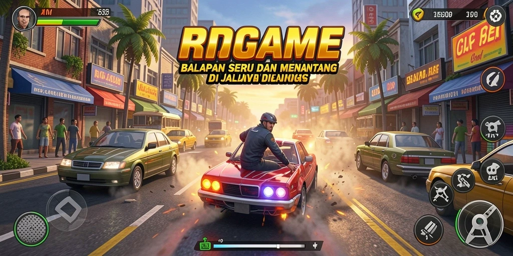 Screenshot gameplay RPGAME menunjukkan aksi balapan yang mendebarkan.