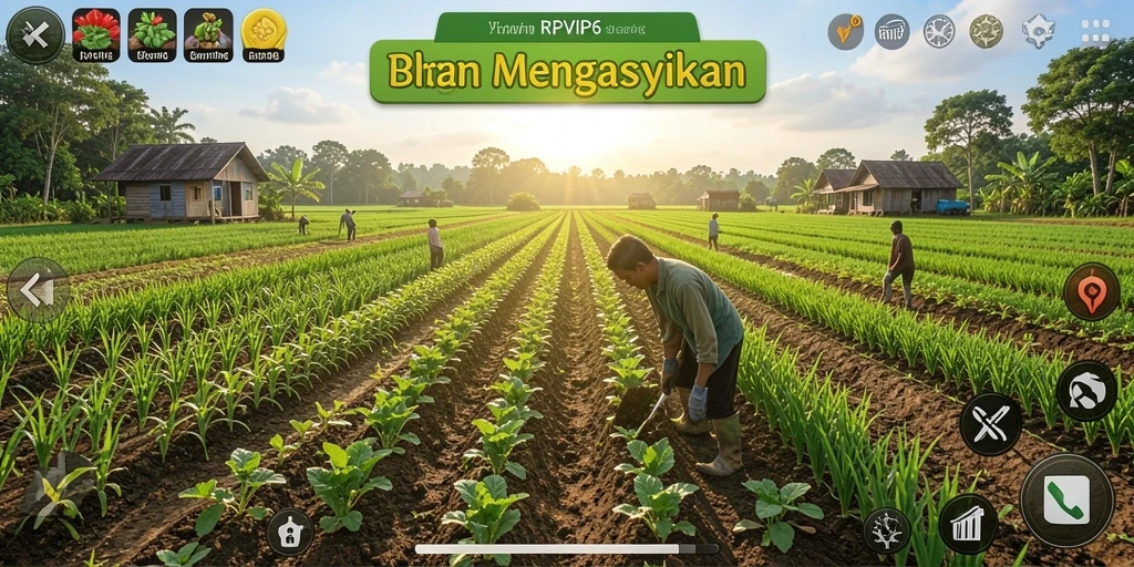 Screenshot gameplay RPVIP6 menampilkan suasana pertanian yang cerah.