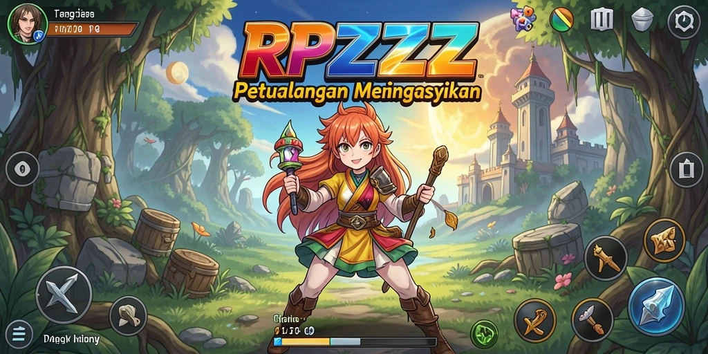 Tampilan gameplay RPZZZ yang penuh aksi dan warna-warni.