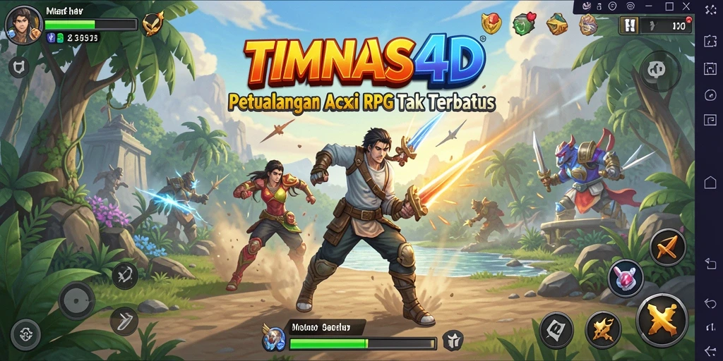 Tangkapan layar gameplay TIMNAS4D yang menampilkan aksi seru dan dunia luas.