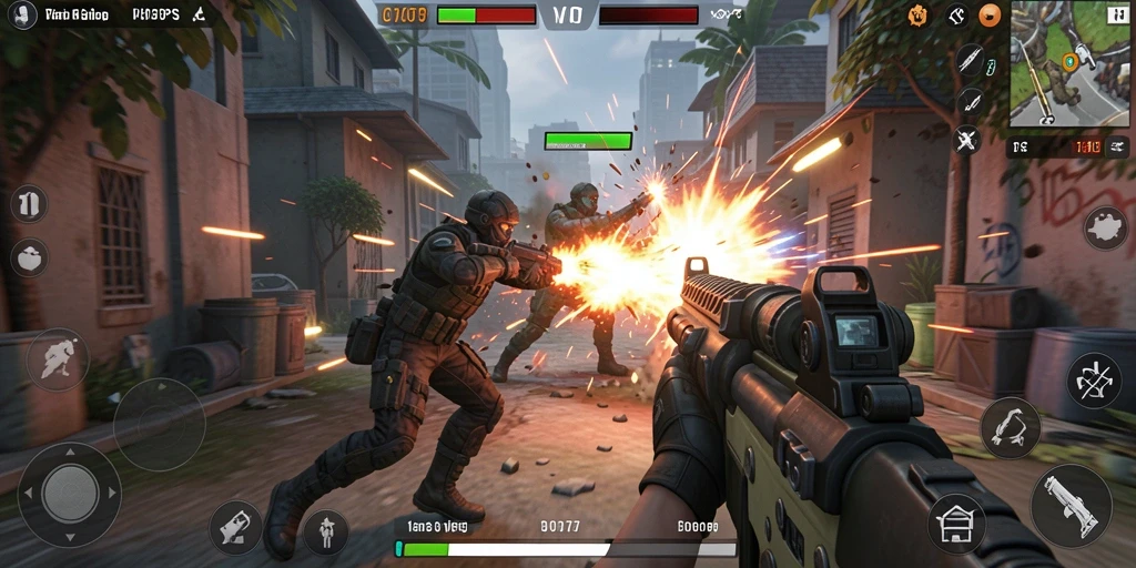 Gameplay V07 yang mendebarkan dalam arena TPS.